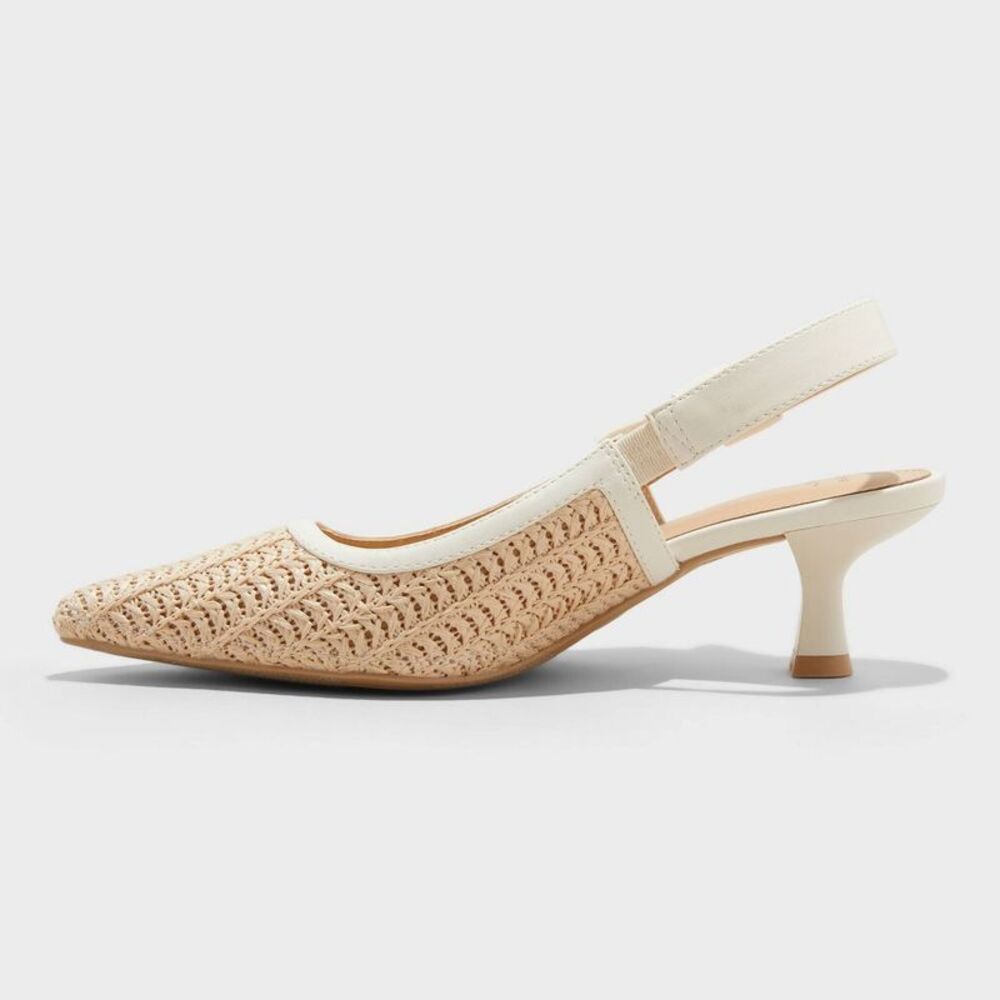 Women's Milan Raffia Slingback Heels - A New Day Beige 9.5 - Picture 2 of 4